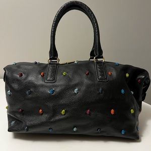 Tehra & B Leather Black/Cyan Satchel with Rainbow Knot Detail